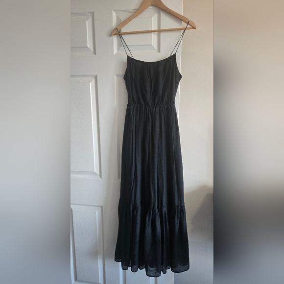 Abercrombie Black Spaghetti Strap Tiered Maxi Dress - Medium - Satin Feel - Picture 2 of 7